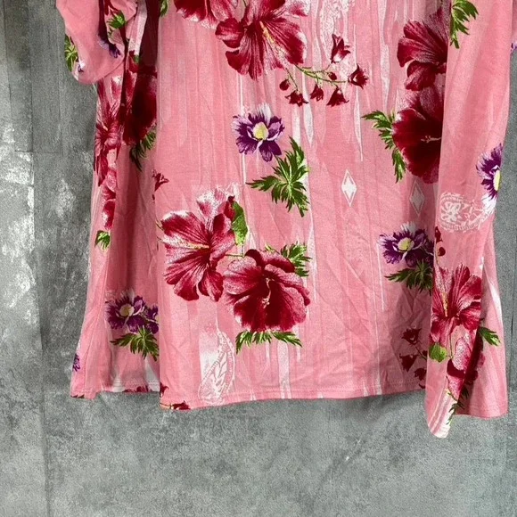 JM Collection Women's Cherry Floral Combo Square-Neck Drapey Cold-Shoulder Top - Picture 7 of 11